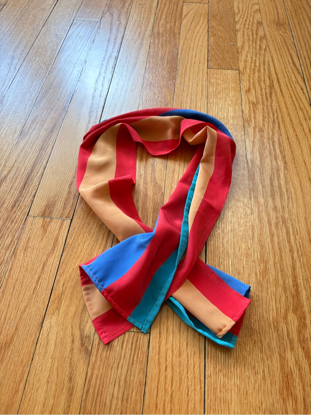 Vintage 70s Striped Multi-Color Lightweight Scarf - Red, Blue, Teal, Peach